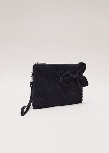 Phase Eight Suede Structured Bow Bags Navy Australia | VX3058729